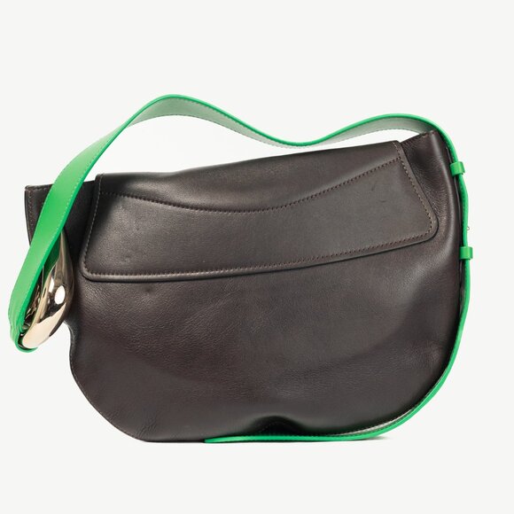 Chloe Kiss Off Brown Leather Green-Strap Shoulder Bag - Picture 5 of 12